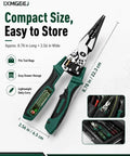 4 In 1 Wire Stripping And Testing Pliers With Built In Voltage Tester For Cutting, Crimping, And Pulling Wires, Handy On The Job Electrician Tool Pliers That Are Compact, Durable, And Easy To Store, Green. Compact 8.78 in pliers with voltage tester and storage size
