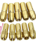 Six Sets Brass Collet Set For Mini Drill Chucks 0.5 To 3.2mm Rotary Tool Kit showing brass collets with four jaw design.