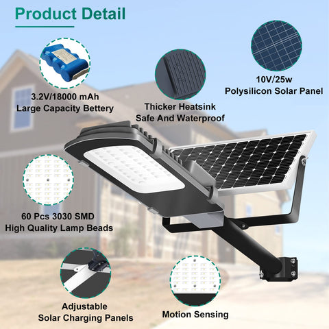 Ultra Bright 100W Solar LED Flood Light Outdoor With 18000 Lumens 6000K Daylight IP67 Waterproof with solar panel and features