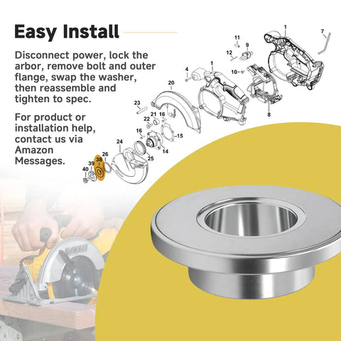 Two Pack Inner Clamp Washer For Circular Saw Blade Clamp Replacement For DeWalt DC300 DC310 DC390 Series installation guide