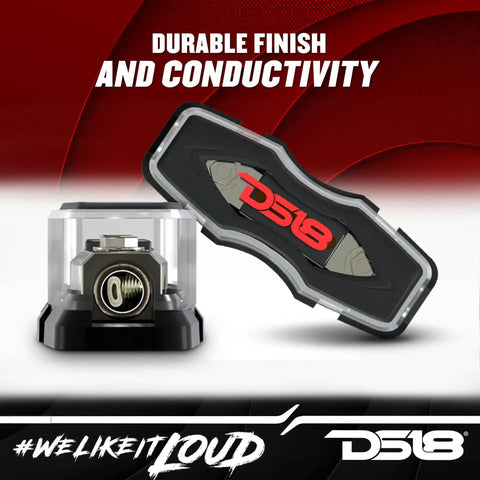 Square ANL Fuse Holder With 200 Amp Fuse Included For 0GA To 4GA Power Wiring Heavy Duty Car Audio Accessory Made In USA Built For Big Power And High Vibration Car Stereo Systems shown with durable design