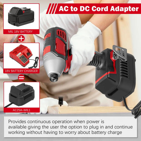 Real Deal AC To DC Voltage Converter For Milwaukee M18 Power Tools 120V To 18V Transformer 500 Watt Heavy Duty Adapter with Battery.