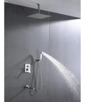 Shower System Combo with Hand Shower and Tub Spout, brushed nickel, featuring overhead rain shower and handheld spray.