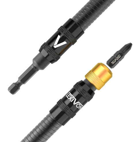 12 Inch Flexible Drill Bit Holder with Quick Release and One Quarter Inch Hex Shank, built tough for 3600 RPM, heavy duty steel