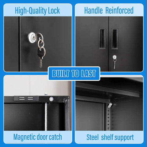 Heavy Duty Metal Storage Cabinet With Doors And Shelves, 36 Inch Tall Locking Cabinet With Two Drawers detail view