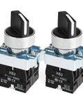 Two Pack 22mm Metal Head 3 Position Maintained Selector Switch With 2 Normally Open Contacts 660VAC 10A Rating