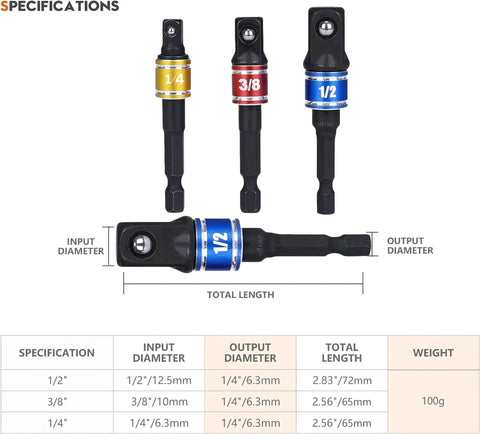 Impact Grade Driver Sockets Adapter Extension Kit Must Have 3Pcs 1/4 3/8 1/2 Universal Socket Adapters And 105 Degree Right Angle Drill Bit Set For Pneumatic Or Electric Screwdrivers Hex Bit Converter For DIY Projects