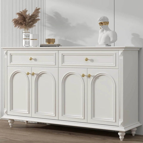 White dresser with Gold Cabinet Knobs Set, Round Brushed Brass Zinc Alloy Hardware For Dresser Drawer Cupboard, 25 Pack.