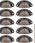 Antique Bronze Shell Cup Pulls Set Of 10 For Cabinets And Dressers With Screws 82mm By 35mm Center Distance 65mm Vintage Style Zinc Alloy Hardware