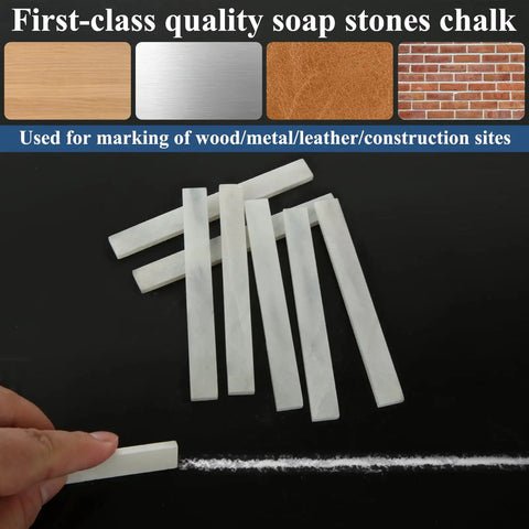 54 Piece Soapstone Pencil Set White Flat Tipped Marking Pencils For Welding And Textile Projects, chalking on black surface