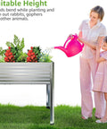 Two Pack Galvanized Raised Garden Bed With Legs For Easy No Bending Gardening, Large Metal Planter Boxes 48 Gallons Each, 48 By 24 By 32 Inches, Drainage Holes, Ideal For Vegetables Flowers Backyard Patio Balcony, woman watering.
