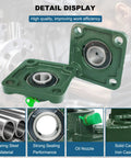 Front view of green 4-pack UCF205-16 pillow block bearing, 1 in bore, square 4-bolt flange, self-aligning steel housing