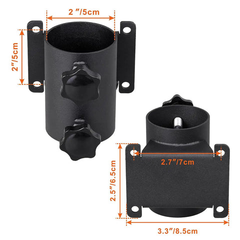 Heavy Duty Patio Umbrella Holder Clamp Mount For Deck Railings And Outdoor Spaces showing dimensions for easy install