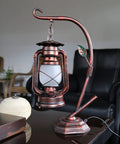 Rustic Lantern Table Lamp With Glass Shade For Living Room And Bedroom Cozy Nightstand Lighting in a living room setting