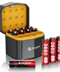 Open charger showing red Rechargeable AA Lithium Batteries With 12 Slot Charger, 12 Pack 3600mWh Li Ion AAs, 1.5V, 2000+ Cycles