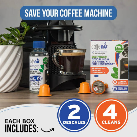 Descaling Kit With Two Use Descaling Solution And Four Cleaning Pods For Espresso Machines Removes Limescale And Cleans Pod Area Delivering Hotter Richer Tasting Coffee And Longer Machine Life For Your Home Barista Setup