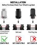 Installation guide for Chrome Bulge Acorn Lug Nuts Set M12x1.5 Thread 60 Degree Conical Seat compatibility check.