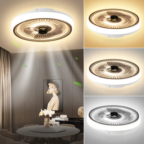 Ultra Thin LED Ceiling Fan With Lights, Dimmable Low Profile Ceiling Fan With Remote, three color temperatures LED in room