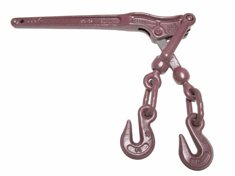 Heavy Duty Lever Load Binder One Quarter Inch Chain For Cargo Control And Tie Down Built Tough With Extra Strength And A 3150 Lbs Working Load Limit Forged Alloy Steel, maroon, against white background.