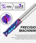 Compression Spiral CNC Router Bit 5 Pack Set With NACO Coated Solid Carbide End Mills, shown with focus on precision machining