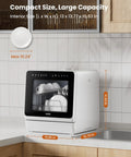 Compact Countertop Dishwasher With Built In Water Softener And Smart Eco Mode For Zero Hassle Cleaning and Spotless Dishes. Dimensions 13x13.77x10.83 in.