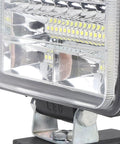 Close-up view of Mingzhe Cordless LED Flood Light 50W with USB Ports showing bright LED bulb and adjustable mount.