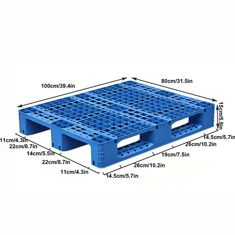 Heavy Duty Plastic Pallet With Breathable Grid Design, 40 X 32 X 6 Inch, 4 Ton Load Capacity, Lightweight Yet Durable