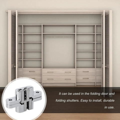 Heavy Duty Folding Door Hinge 13x60mm Invisible Wood Hinge for folding shutters with closet installation view.