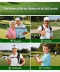 Golfers of all ages shown with bags, promoting Golf Alignment Sticks And Angle Holder Set With Portable Bag Swing Trainer And Practice Aid.