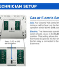 Back view setup of 2 Pack No Frills Non Programmable Digital Thermostats For Home Use, switch between ELEC and GAS.