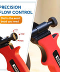 Pro Spray Foam Gun With PTFE Coated Chamber And Adjustable Flow Dial For Slick Use Ergonomic Grip Plus Eight Inch Extended Barrel Universal Screw Adapter Gonna Get Your Insulation Work Done Quick With Zero Clogs Daily showing precision flow control dial.