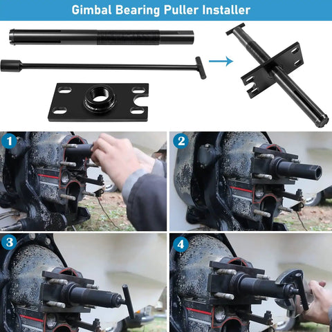Gimbal Bearing Puller And Engine Alignment Tool Kit For Mercruiser Alpha Bravo OMC Volvo Installer, shown in use on stern drive.