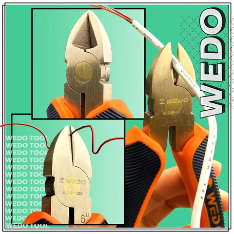 Close-up of pliers from 68 Piece Non Sparking Tool Set Built Tough With Beryllium Copper Construction, cutting wire