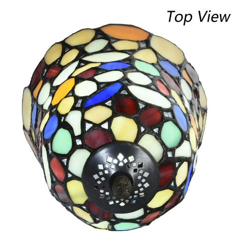 Top view of Colorful Cobblestone Tiffany Style Stained Glass Table Lamp With Six Inch Shade, Handcrafted Copper Foil, 15 Inch Tall