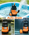 Rugged Submersible Water Pump For Swift Yard Draining, 0.5Hp utility pump in blue pool draining water.
