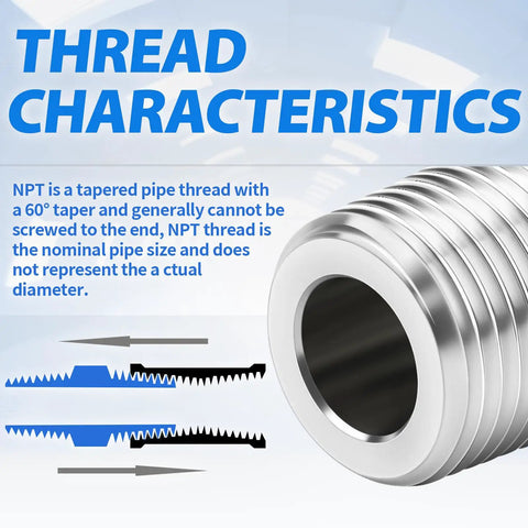 Thread characteristics of 304 Stainless Steel 3/8 Inch Tube OD To 1/4 Inch NPT Male 90 Degree Elbow Compression Fitting