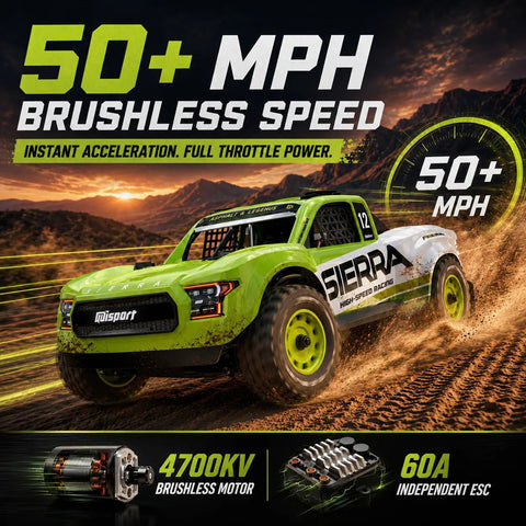 One Twelfth Scale RC Short Course Truck With Gyro And Center Differential For Adults, 50 MPH Brushless Fast RC Car with 4WD
