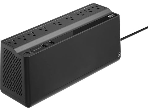 Uninterruptible Power Supply 850VA 450W For Home Office Or Computer, Battery Backup And Surge Protector With 9 Outlets And Type A Charger BE850G2, side view.