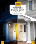 Front porch showing dusk to dawn effect with outdoor lighting. Dusk To Dawn Outdoor LED B11 Candelabra Bulb With Photocell Sensor.