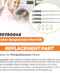 Front view of washer suspension rod kit with four rods, white end caps and fittings for Whirlpool/Kenmore washers