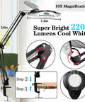 Diagram of 5X Magnifying Glass With Light And Stand LED Magnifying Lamp, 2200 Lumens, dimmable, adjustable swing arm, desk clamp