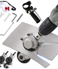 Titanium Drill Nibbler Sheet Metal Cutting Tool Kit For Electric Drills Plate Cutter Attachment with adapters and wrenches visible