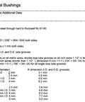 Specification sheet for hardened steel bushings, detailing dimensions and material data for automotive and industrial shafts.