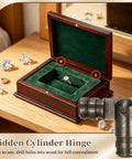 Wooden jewelry box with 20 Pack Concealed Barrel Hinges Brass Cylinder 4x17mm Hidden Hinges For Jewelry Boxes in black finish.