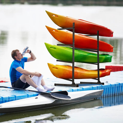 Solid Freestanding Kayak Storage Rack With Four Tier Paddle Board And Surfboard Holder For Garage Shed Or Dock Stack Your Boards Tight And Keep The Place Looking Fresh Today