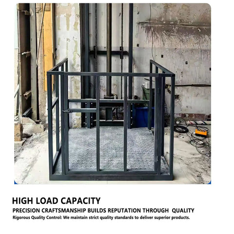 Heavy Hitting Electric Lift Table Wall Mounted Hydraulic Crane System Handles 2200 Lb Loads without Breaking A Sweat, sturdy steel frame with guardrails.