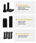 Heavy Duty M10 X 100Mm Hex Socket Head Cap Screws Bolts 12.9 Grade Alloy Steel Black Oxide Finish showing head, thread, and gloss details.