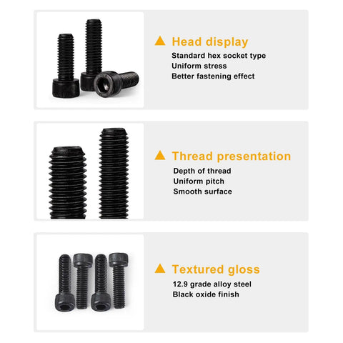 Heavy Duty M10 X 100Mm Hex Socket Head Cap Screws Bolts 12.9 Grade Alloy Steel Black Oxide Finish showing head, thread, and gloss details.
