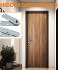 Hidden Bookcase Door Pivot Hinge Kit For Secret Doors With 500 Lb Capacity Heavy Duty Steel Hinges shown with wooden door