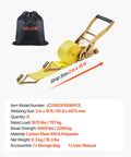 Six Pack 2 Inch By 15 Foot Heavy Duty Ratchet Straps With Double J Hooks, 5000 Lbs Break Strength, Carry Bag Included, 1670 Lbs Working Load